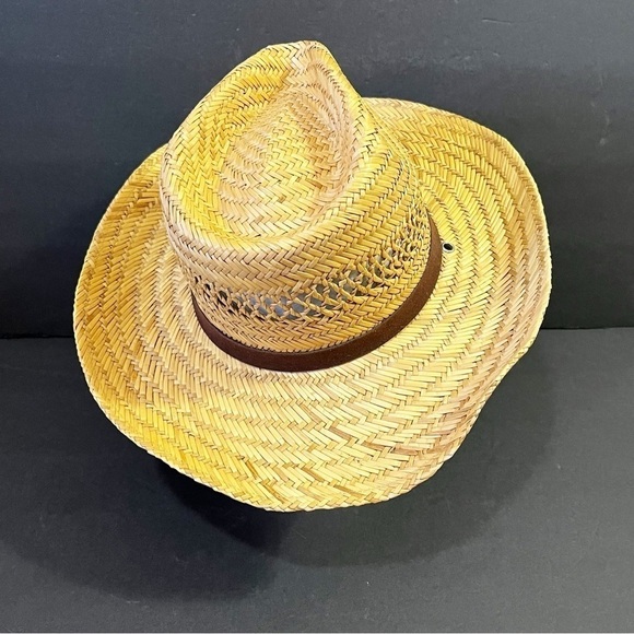 Broner Mens Straw Cowboy Hat Size Natural Ventilated Brown Banded One Size Rodeo - Picture 5 of 8